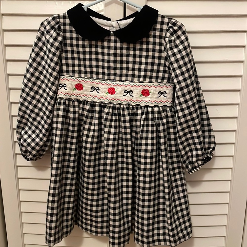 Black and white gingham smocked dress with bloomers 24 Months